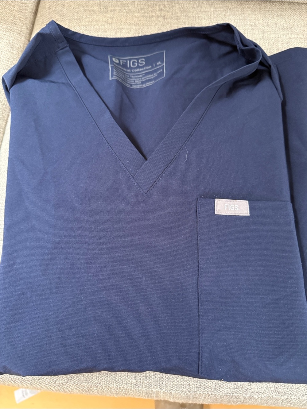 Figs Navy V-Neck Medical Scrub Top